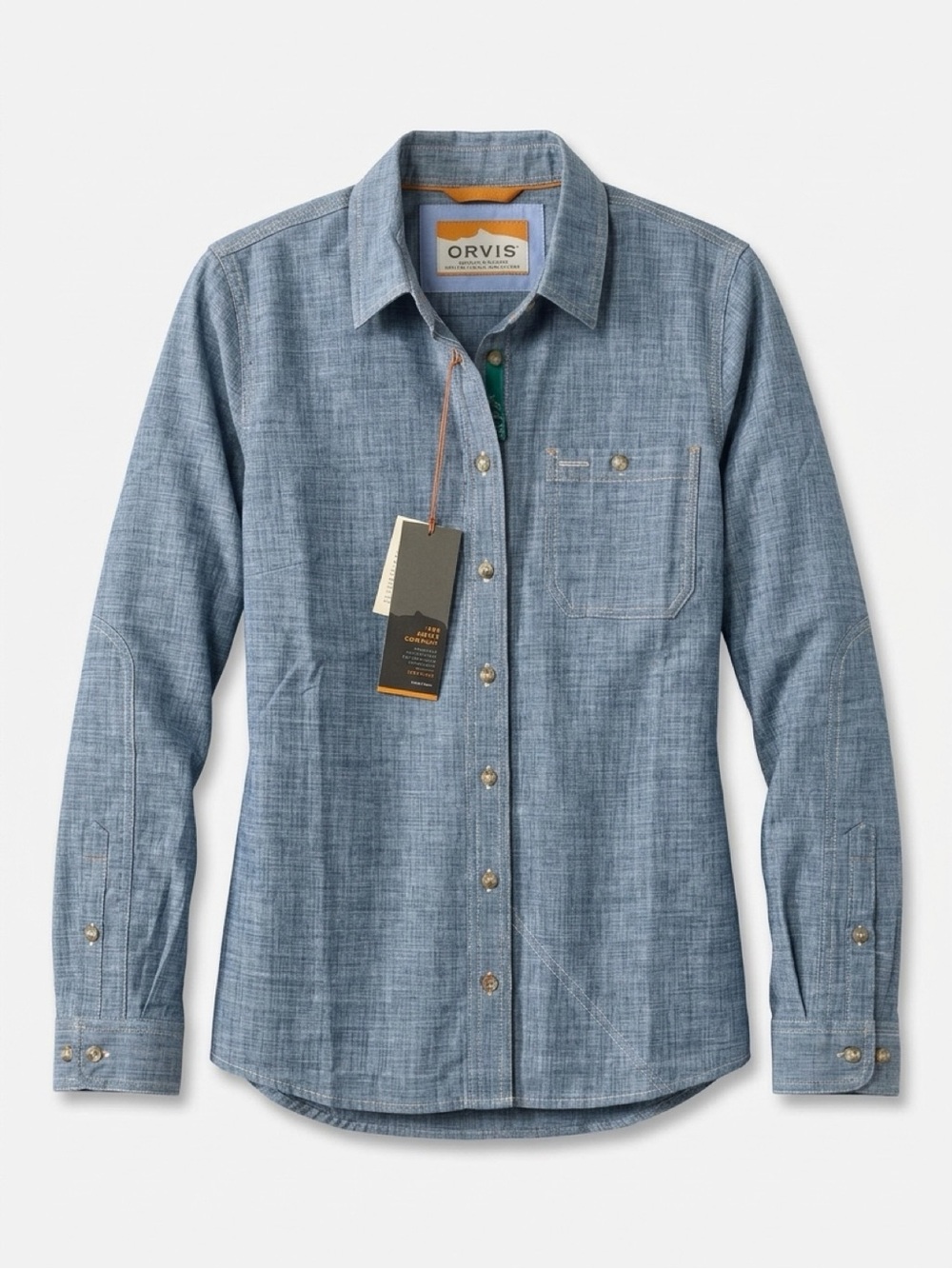 NWT - Orvis Tech Chambray Long-Sleeve Work Shirt Blue (S)